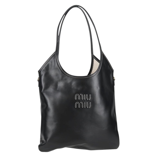 MIU MIU IVY レギュラー トートバッグ ブラック ゴールド レザー