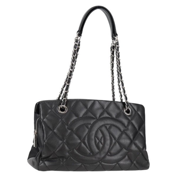 CHANEL マトラッセ ココマーク チェーントート トートバッグ ブラック シルバー キャビアスキン