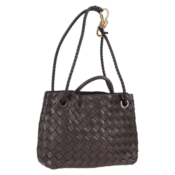 BOTTEGA VENETA イントレチャート アンディアーモスモール トートバッグ ブラウン ゴールド レザー