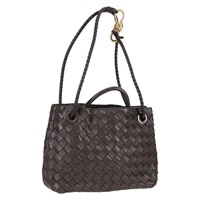 BOTTEGA VENETA イントレチャート アンディアーモスモール トートバッグ ブラウン ゴールド レザー