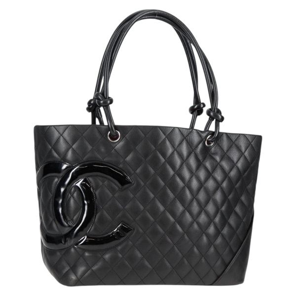CHANEL カンボン ラージトート 2009年 トートバッグ ブラック シルバー ラムスキン