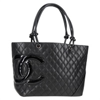 CHANEL カンボン ラージトート 2009年 トートバッグ ブラック シルバー ラムスキン