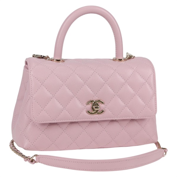 CHANEL ココハンドル XS 2021年 ハンドバッグ ピンク シャンパンゴールド キャビアスキン