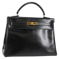 HERMES ケリー 32 1995年 ◯Y ハンドバッグ ノワール ゴールド ボックスカーフ