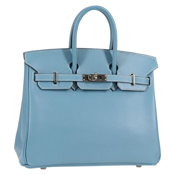 HERMES バーキン 25 2005年 □I ハンドバッグ ブルージーン シルバー ヴォーエプソン