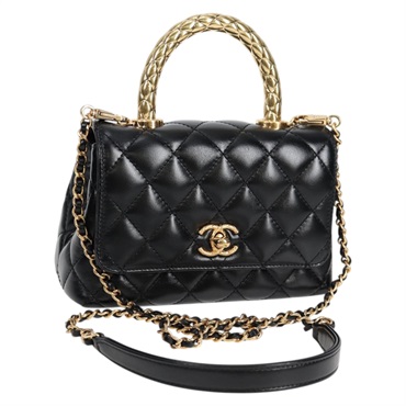 CHANEL ココハンドル ゴールドハンドルXXS 2021年 ハンドバッグ ブラック ゴールド カーフスキン
