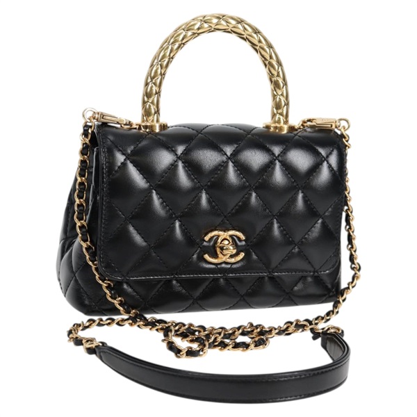 CHANEL ココハンドル ゴールドハンドルXXS 2021年 ハンドバッグ ブラック ゴールド カーフスキン