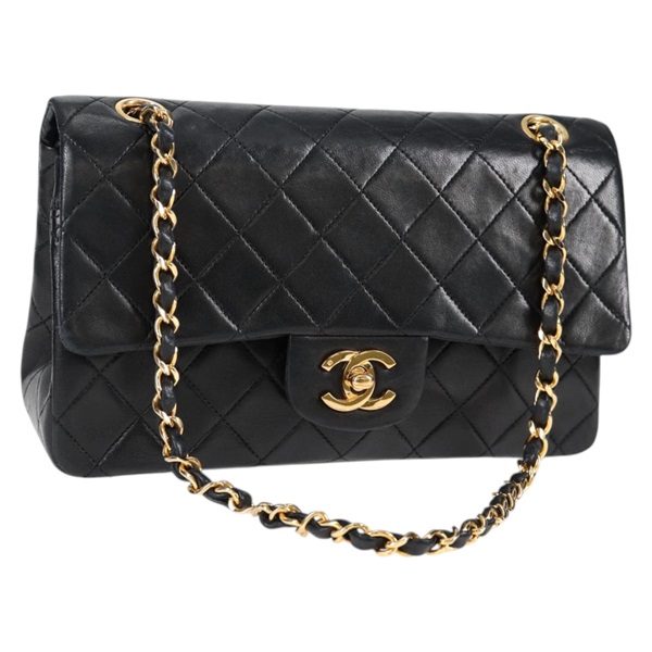 CHANEL マトラッセ ダブルフラップダブルチェーン 23 ハンドバッグ ブラック ゴールド ラムスキン