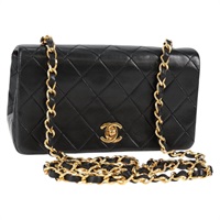 CHANEL ミニ マトラッセ シングルフラップシングルチェーン フルフラップ19 1989年 ショルダーバッグ ブラック ゴールド ラムスキン