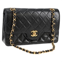 CHANEL マトラッセ ダブルフラップダブルチェーン 23 ショルダーバッグ ブラック ゴールド ラムスキン
