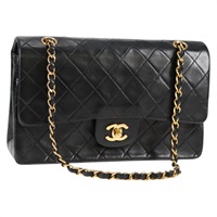 CHANEL マトラッセ ダブルフラップダブルチェーン 25 ショルダーバッグ ブラック ゴールド ラムスキン