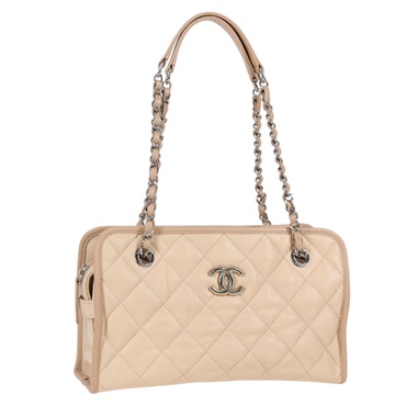 CHANEL チェーントート フレンチリビエラ ショルダーバッグ ベージュ シルバー ソフトキャビア