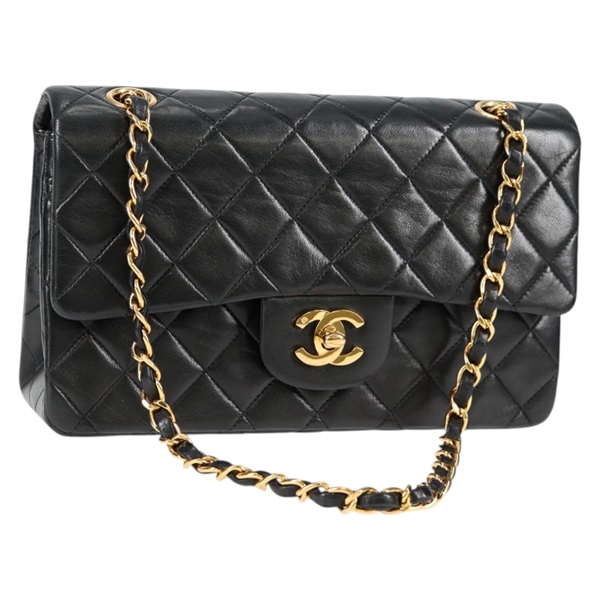 CHANEL マトラッセ ダブルフラップダブルチェーン 23 ショルダーバッグ ブラック ゴールド ラムスキン