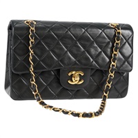 CHANEL マトラッセ ダブルフラップダブルチェーン 23 ショルダーバッグ ブラック ゴールド ラムスキン