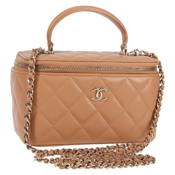CHANEL マトラッセ チェーンバニティ ショルダーバッグ キャメル ゴールド ラムスキン