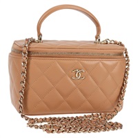 CHANEL マトラッセ チェーンバニティ ショルダーバッグ キャメル ゴールド ラムスキン