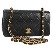 CHANEL ミニ マトラッセ フルフラップ18 1990年 ショルダーバッグ ブラック ゴールド ラムスキン