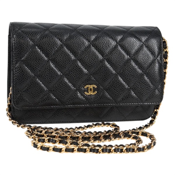 CHANEL マトラッセ マトラッセ チェーンウォレット ショルダーバッグ ブラック ゴールド キャビアスキン