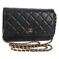 CHANEL マトラッセ マトラッセ チェーンウォレット ショルダーバッグ ブラック ゴールド キャビアスキン