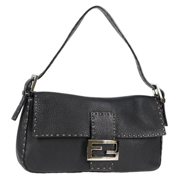 FENDI マンマバゲット オールレザー ショルダーバッグ ブラック シルバー セレリアレザー