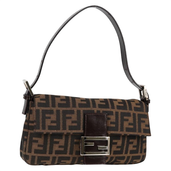 FENDI マンマバゲット ズッカー ショルダーバッグ ブラウン シルバー キャンバス