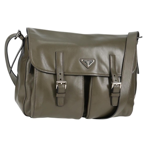 PRADA トライアングル ショルダーバッグ ミリタリー シルバー ソフトカーフ