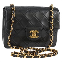 CHANEL ミニ マトラッセ シングルフラップシングルチェーン 18 ショルダーバッグ ブラック ゴールド ラムスキン
