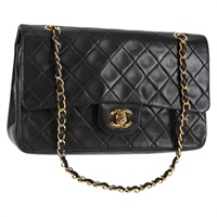 CHANEL マトラッセ ダブルフラップダブルチェーン ショルダーバッグ ブラック ゴールド ラムスキン