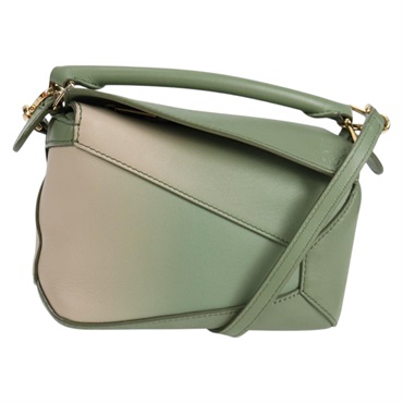 LOEWE パズル ミニ ショルダーバッグ グリーン ベージュ ゴールド カーフスキン