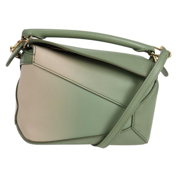 LOEWE パズル ミニ ショルダーバッグ グリーン ベージュ ゴールド カーフスキン