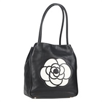 CHANEL カメリア トートバッグ ブラック ホワイト マットゴールド ラムスキン