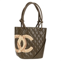 CHANEL カンボン スモールトート 2004年 トートバッグ カーキグリーン ベージュ ラムスキン