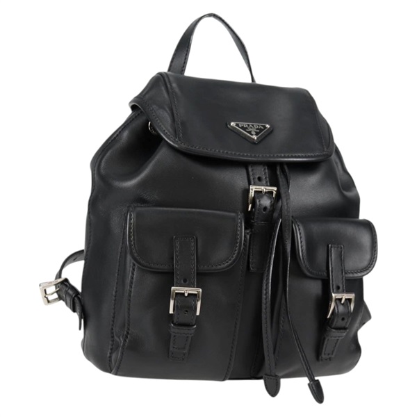 PRADA トライアングル バックパック ブラック シルバー ナッパレザー