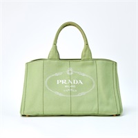 【原宿店限定】PRADA トライアングル カナパ L ハンドバッグ グリーン ゴールド キャンバス