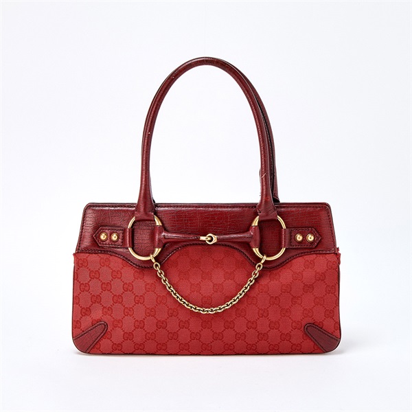 【原宿店限定】GUCCI ホースビット GGキャンバス ショルダーバッグ レッド ゴールド キャンバス