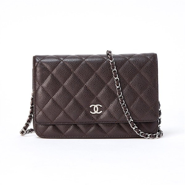 【原宿店限定】CHANEL マトラッセ ココマーク チェーンウォレット ショルダーバッグ ブラウン シルバー キャビアスキン