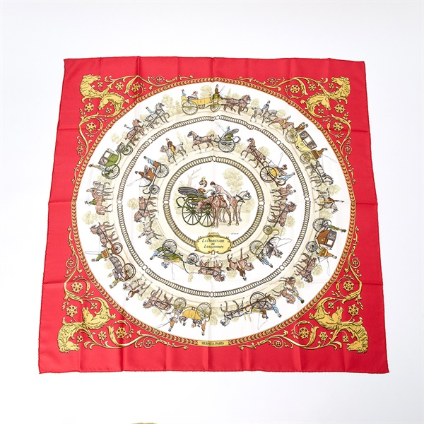 【原宿店限定】HERMES カレ 90 LA PROMENADE DE LONGCHAMPS / ロンシャンへの散歩 スカーフ レッド シルク