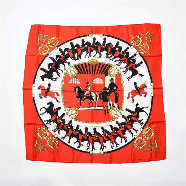 【原宿店限定】HERMES カレ 90 MANEGE  スカーフ オレンジ シルク