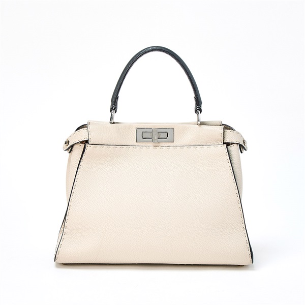 【原宿店限定】FENDI ハンドバッグ SELLERIA ピーカブー 8BN290 Q0J ベージュ グレー シルバー レザー
