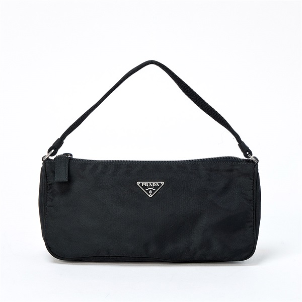 【原宿店限定】PRADA トライアングル ハンドバッグ ブラック シルバー テスート