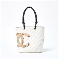 【原宿店限定】CHANEL カンボン ミディアム 2005年 ハンドバッグ ホワイト ブラウン ラムスキン