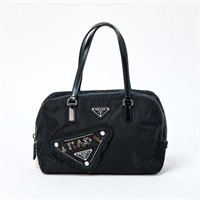 【原宿店限定】PRADA トライアングル ビジューロボット ハンドバッグ ブラック シルバー テスート