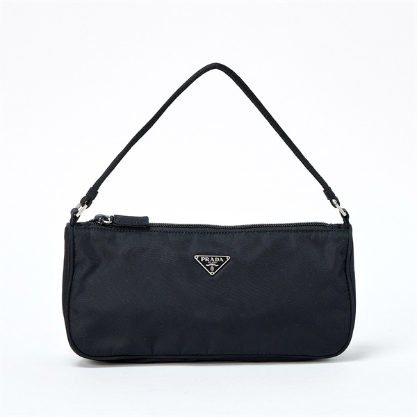 【原宿店限定】PRADA トライアングル ハンドバッグ ブラック シルバー テスート
