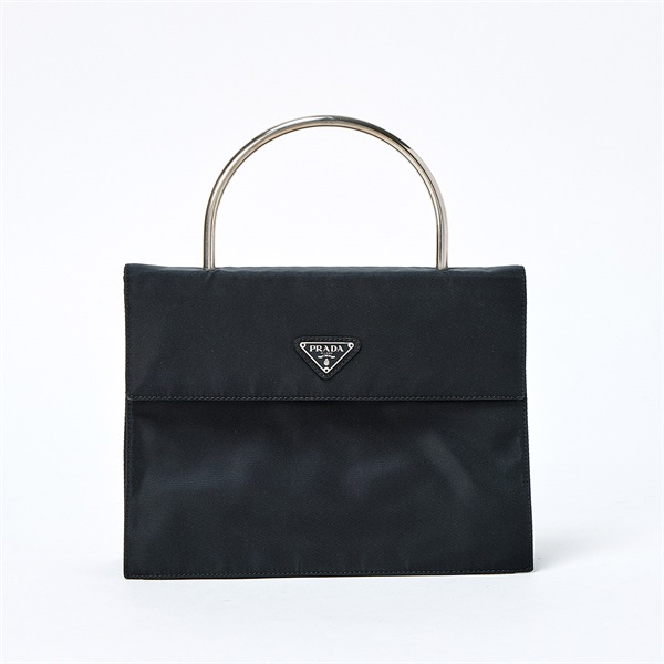 【原宿店限定】PRADA トライアングル ハンドバッグ ブラック シルバー テスート