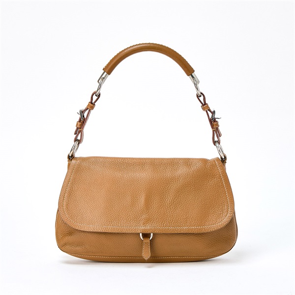 【原宿店限定】PRADA トライアングル ショルダーバッグ ブラウン シルバー レザー