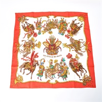【原宿店限定】HERMES カレ 90 LES FETES DU ROI SOLEIL / 太陽王の祝典  スカーフ オレンジ シルク