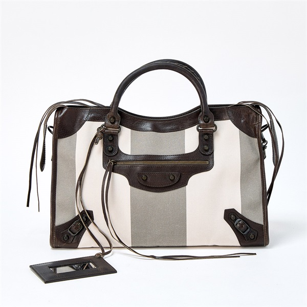 【原宿店限定】BALENCIAGA シティ ハンドバッグ 115748 ブラウン ベージュ マットゴールド キャンバス