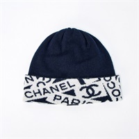 【原宿店限定】CHANEL ココマーク ニットキャップ ネイビー ホワイト カシミヤ コットン