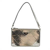 【原宿店限定】プラダ PRADA アクセサリーポーチ メタリックレザー シルバー レディース 101052AM