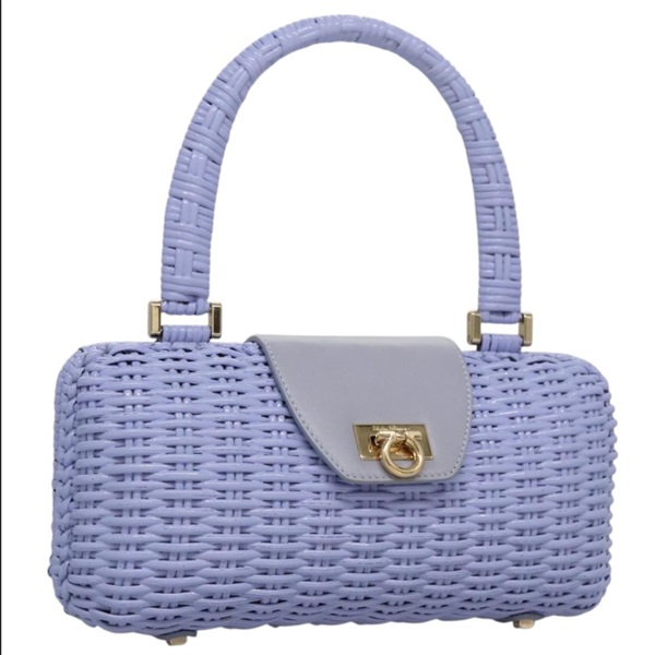 【原宿店限定】サルヴァトーレフェラガモ Salvatore Ferragamo ハンドバッグ ガンチーニ ウィッカー パープル ゴールド レディース 110237AM